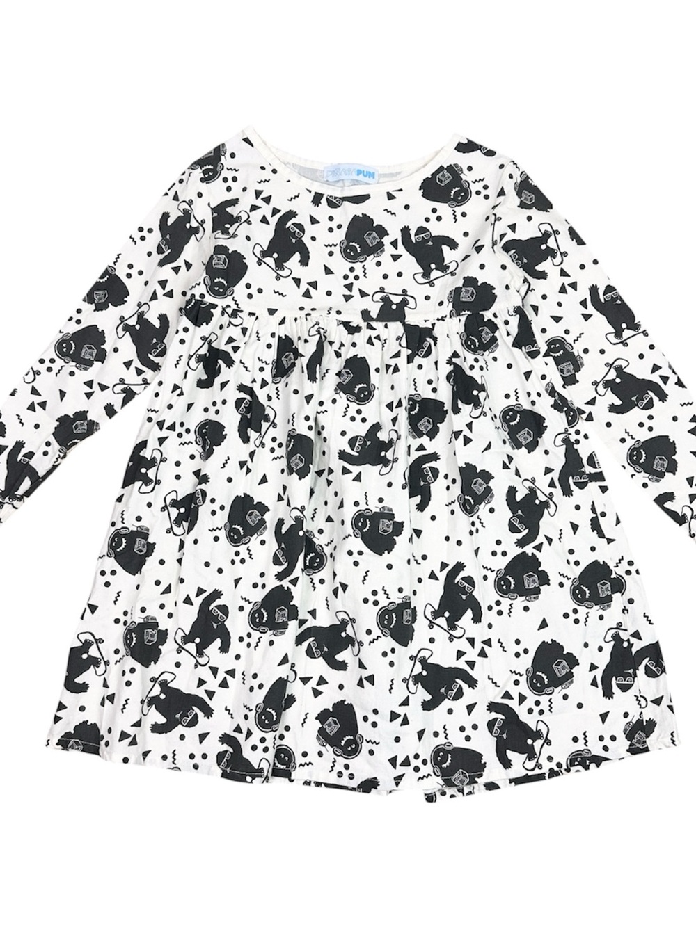 Piñata Pum Black & White Skateboaed Print Long-Sleeve Kids Dress